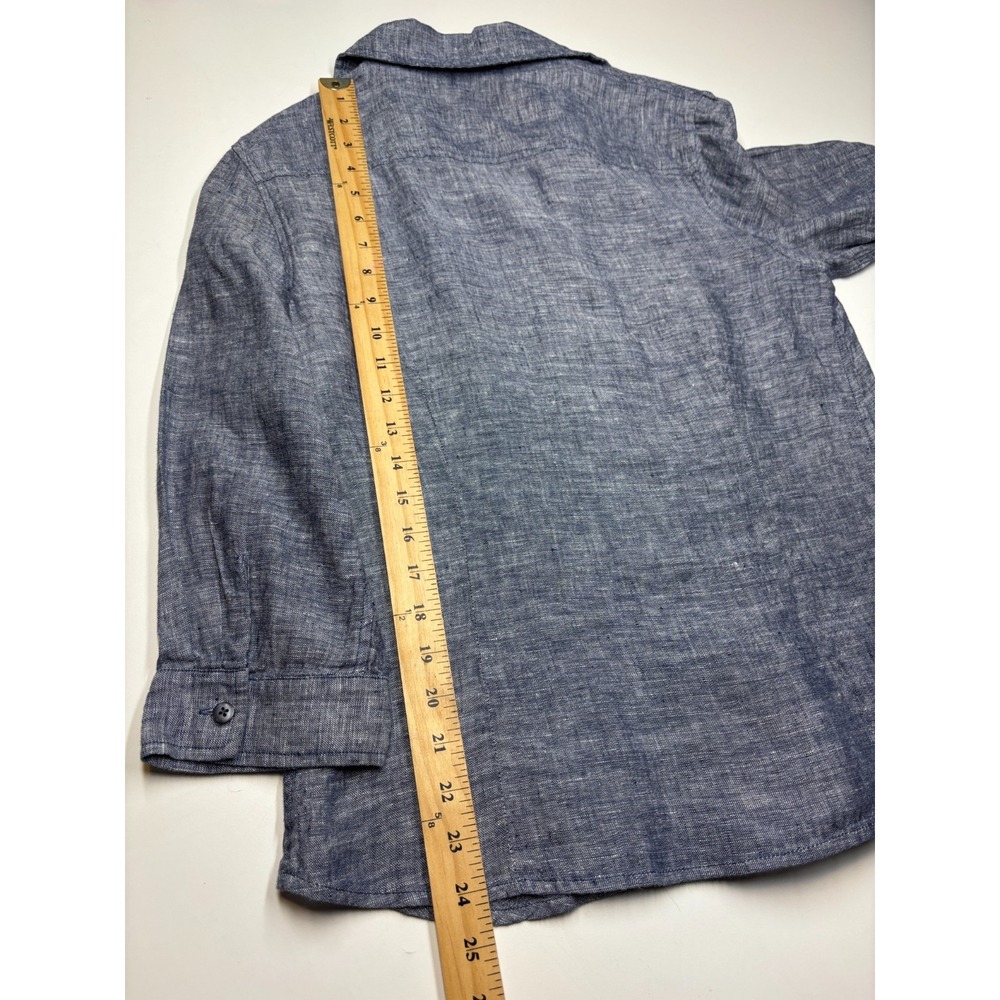 Coldwater Creek Blouse S Blue Linen Button Up 3/4 Sleeves - Picture 6 of 7